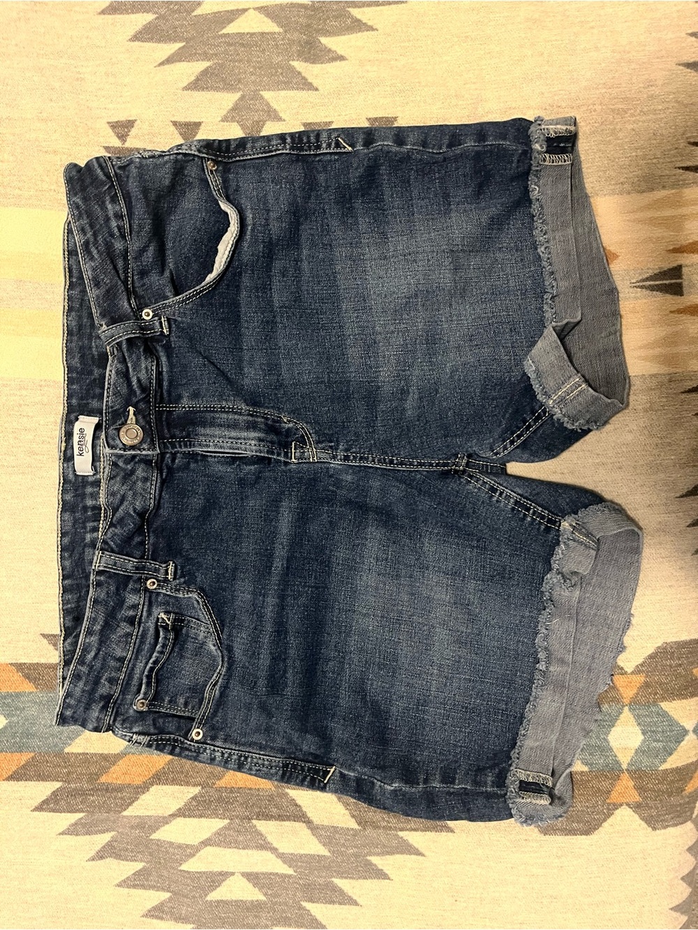 Kensie Dark Blue Rolled-Hem Denim Shorts